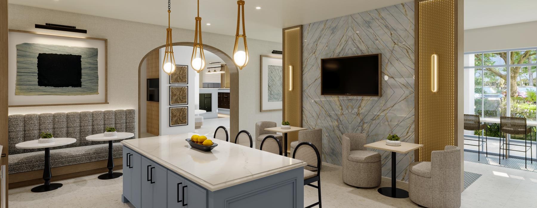 a kitchen and living room