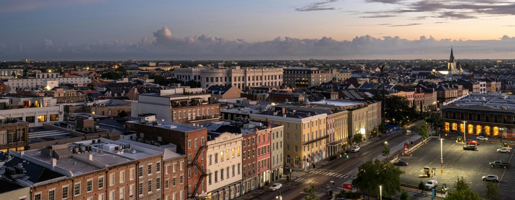 a city with buildings and streets