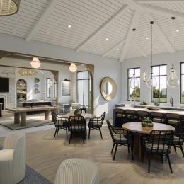 a room with tables and chairs