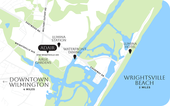 Map showing Adair location near Wrightsville Beach